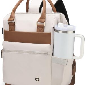 Swissdigital Design Laptop Backpack for Women，Business Travel Backpack with USB Charging Port, Fits 15.6 Inch Computer Backpacks for Work, Beige Brown | SD1726L-07