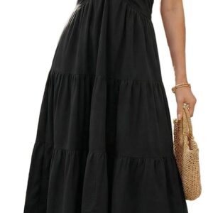 Florboom Women's Summer Halter Maxi Dresses Smocked Back Sundress, Wedding Guest & Holidays Dress with Pockets