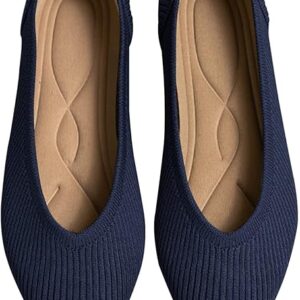 TINGRISE Women's Flats Shoes Pointed Toe Knit Ballet Comfortable Dressy Slip On Flat