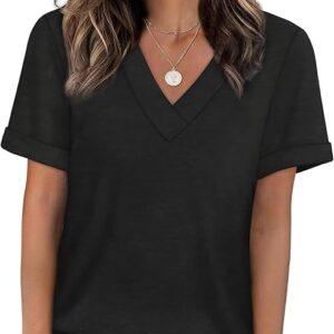 WIHOLL Womens Summer Tops Short Sleeve Basic Casual V Neck T Shirts Trendy Fashion 2026