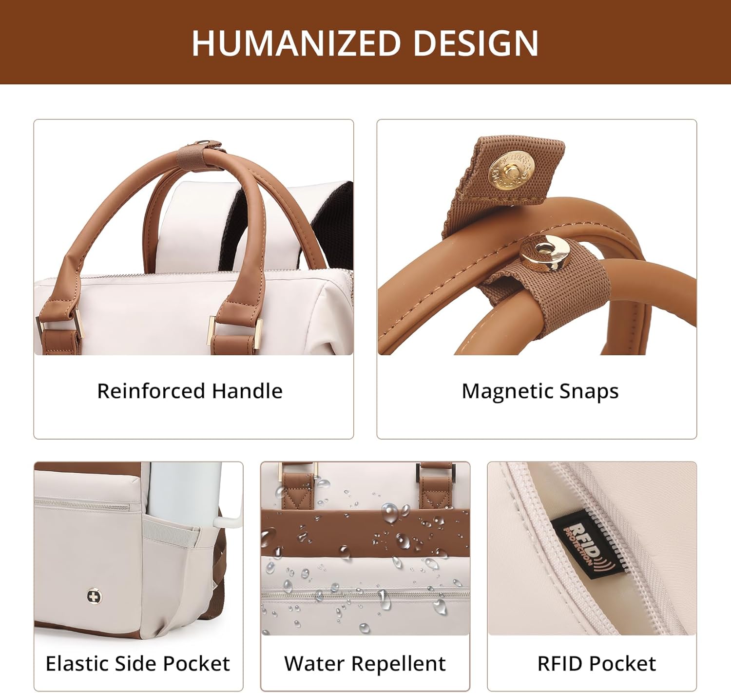 Swissdigital Design Laptop Backpack for Women,Business Travel Backpack with USB Charging Port, Fits 15.6 Inch Computer Backpacks for Work, Beige Brown | SD1726L-07 - Image 5