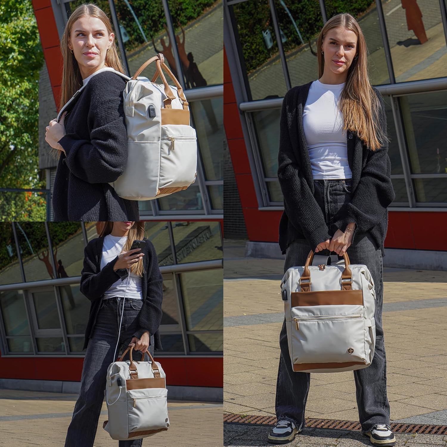 Swissdigital Design Laptop Backpack for Women,Business Travel Backpack with USB Charging Port, Fits 15.6 Inch Computer Backpacks for Work, Beige Brown | SD1726L-07 - Image 3