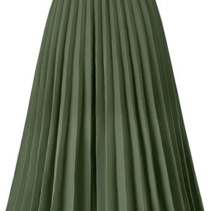 Basoteeuo Womens Skirt Leopard Print Midi Long Shirring Pleated Skirts High Waisted A Line Skirts
